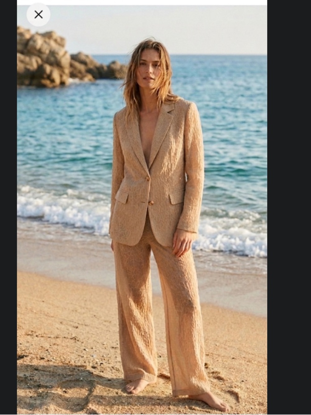 Zara Wide Leg semi sheer textured Pants in Light Taupe/ nude/ blush